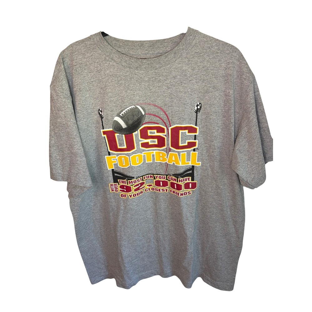 Vintage Y2K Red Oak USC Football T-Shirt Mens Large Gray Trojans Stadium Tee